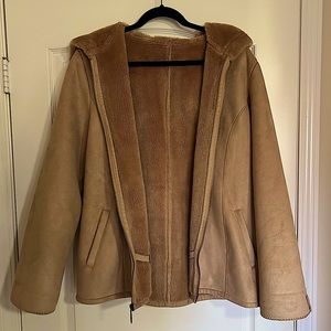 Marvin Richards Women’s Camel Hooded Faux Suede Jacket and Fuzzy Lining (Size L)